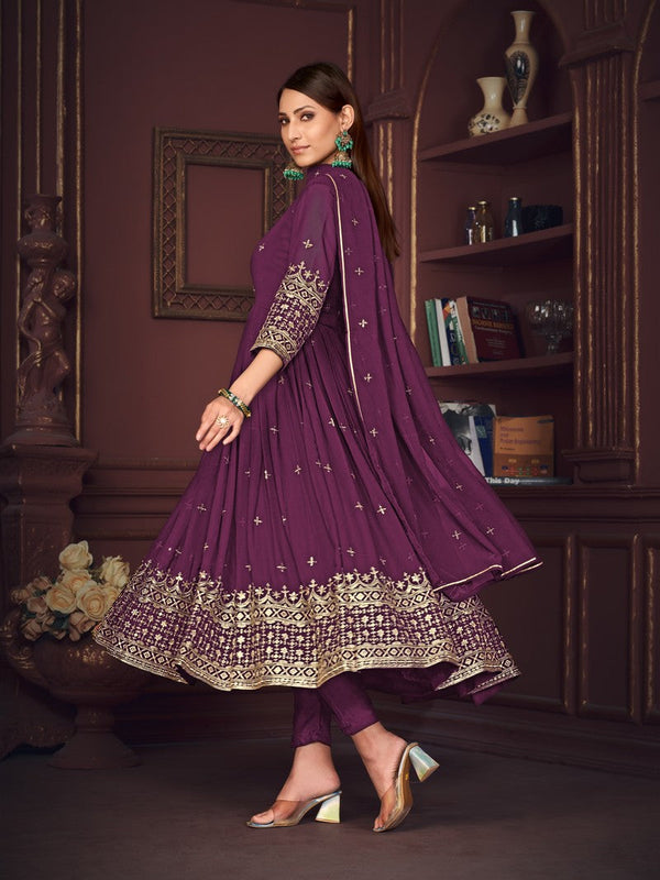 Dazzling Voilet Color Georgette Fabric Designer Suit