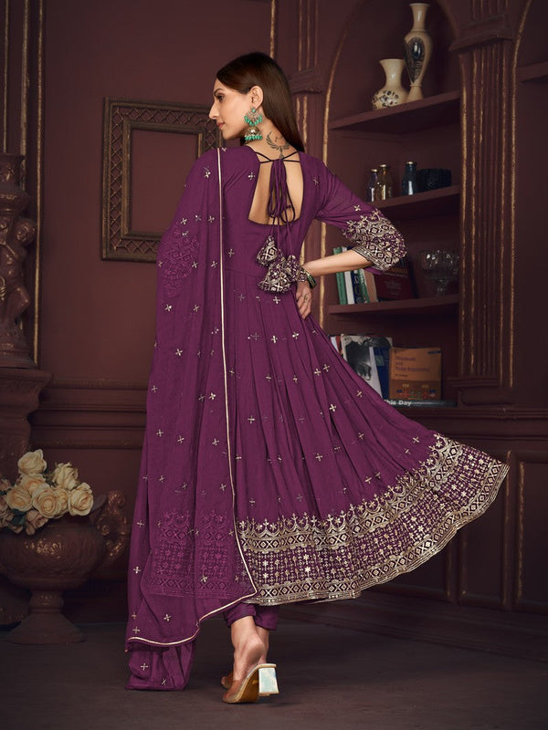 Dazzling Voilet Color Georgette Fabric Designer Suit