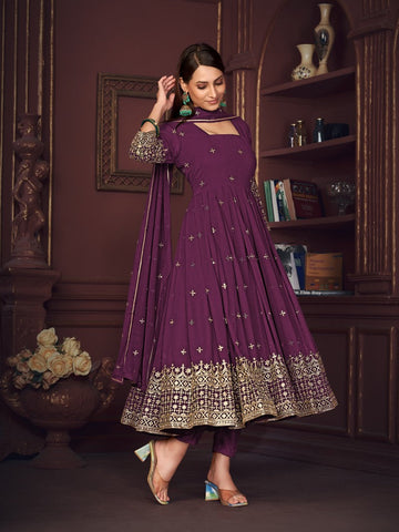 Dazzling Voilet Color Georgette Fabric Designer Suit