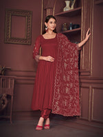 Dazzling Maroon Color Georgette Fabric Designer Suit