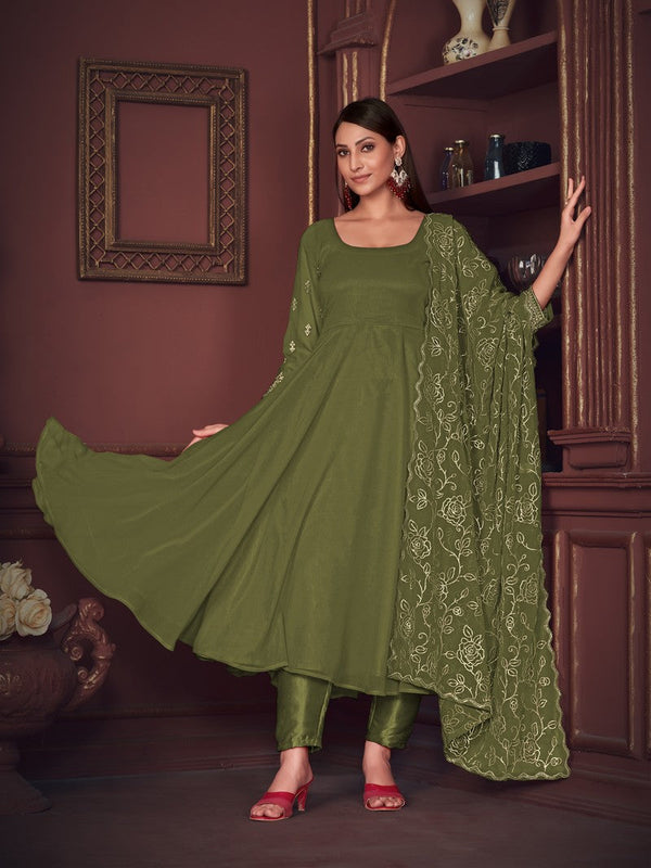 Dazzling Green Color Georgette Fabric Designer Suit