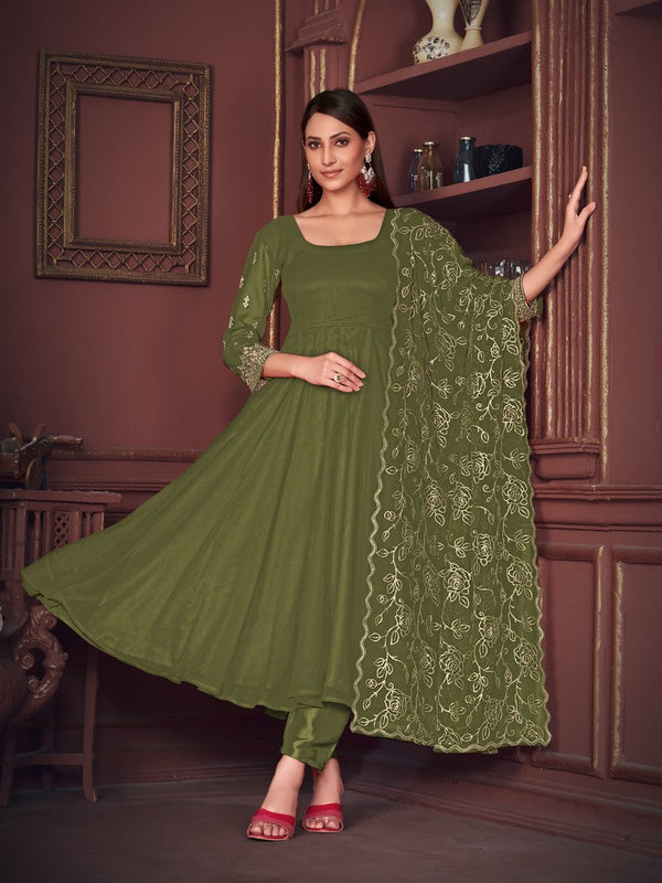 Dazzling Green Color Georgette Fabric Designer Suit