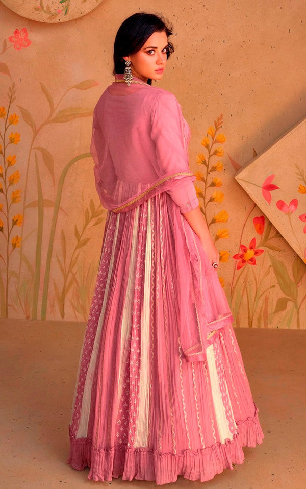 Amazing Pink Color Georgette Fabric Partywear Suit