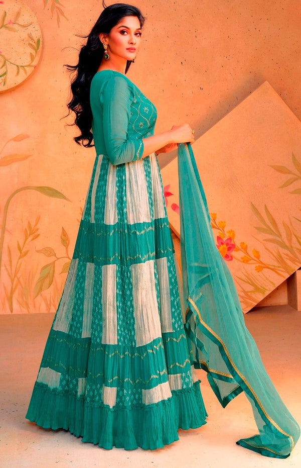 Amazing Turquoise Color Georgette Fabric Partywear Suit