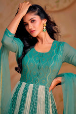 Amazing Turquoise Color Georgette Fabric Partywear Suit