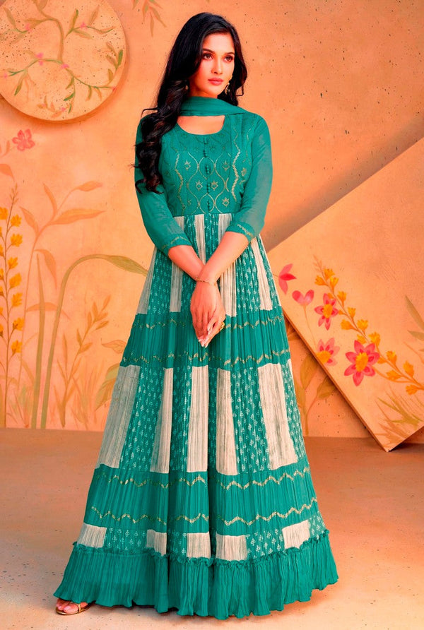 Amazing Turquoise Color Georgette Fabric Partywear Suit