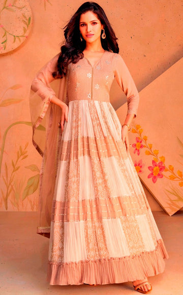 Amazing Beige Color Georgette Fabric Partywear Suit