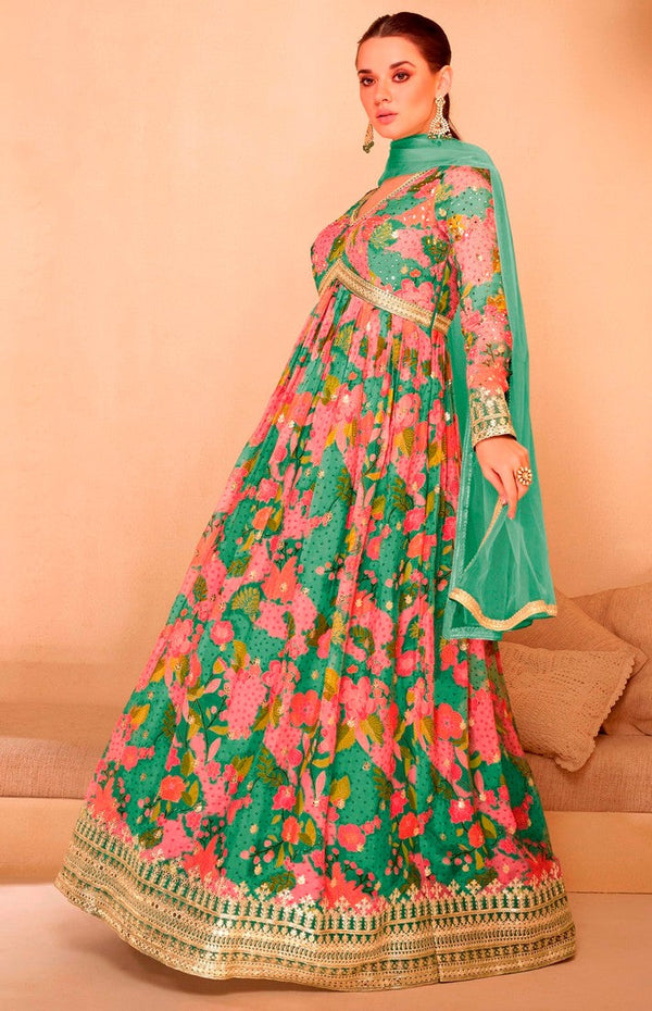 Amazing Green Color Georgette Fabric Partywear Suit