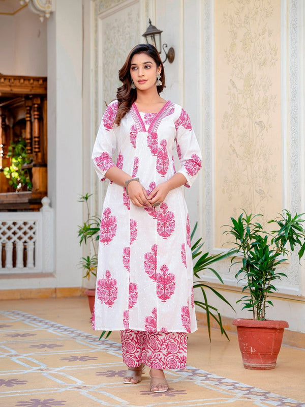 Beautiful White Color Cotton  Fabric Designer Suit