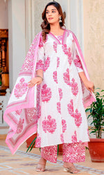 Beautiful White Color Cotton  Fabric Designer Suit