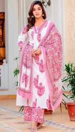 Beautiful White Color Cotton  Fabric Designer Suit