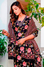 Beautiful Black Color Cotton  Fabric Designer Suit