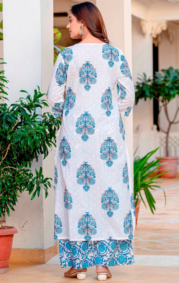 Beautiful Blue Color Cotton  Fabric Designer Suit