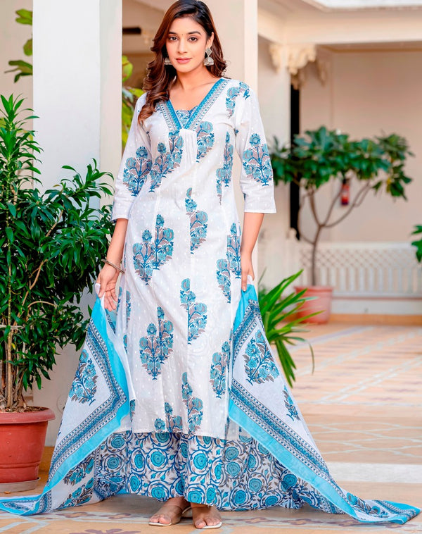 Beautiful Blue Color Cotton  Fabric Designer Suit