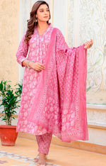 Beautiful Pink Color Cotton  Fabric Designer Suit