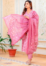 Beautiful Pink Color Cotton  Fabric Designer Suit