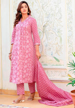 Beautiful Pink Color Cotton  Fabric Designer Suit