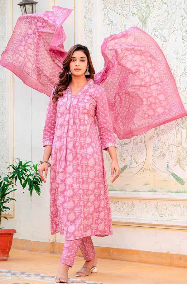 Beautiful Pink Color Cotton  Fabric Designer Suit