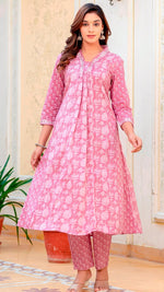 Beautiful Pink Color Cotton  Fabric Designer Suit