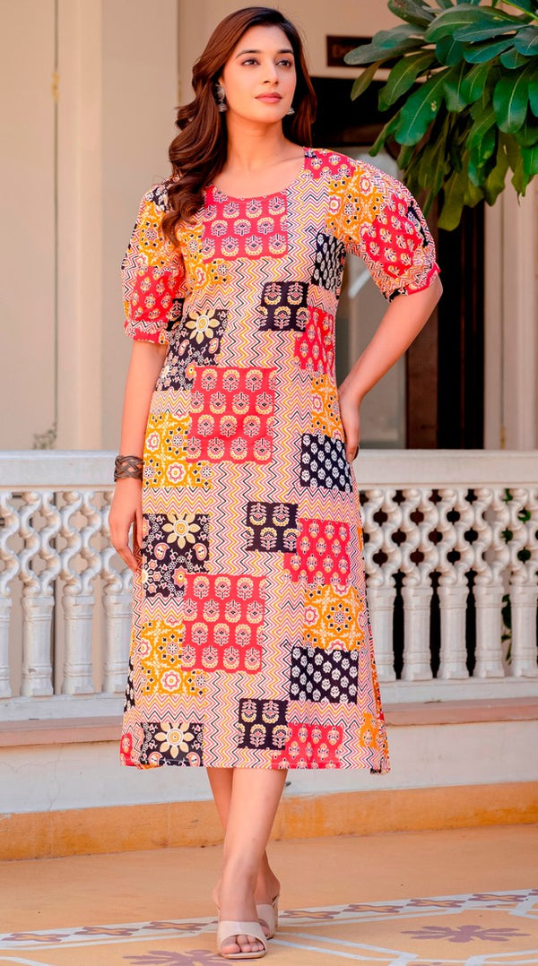 Beautiful Multi Color Cotton  Fabric Designer Kurti