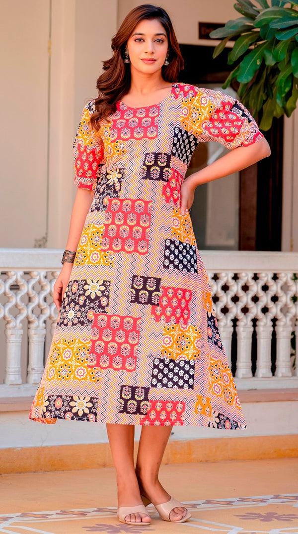 Beautiful Multi Color Cotton  Fabric Designer Kurti