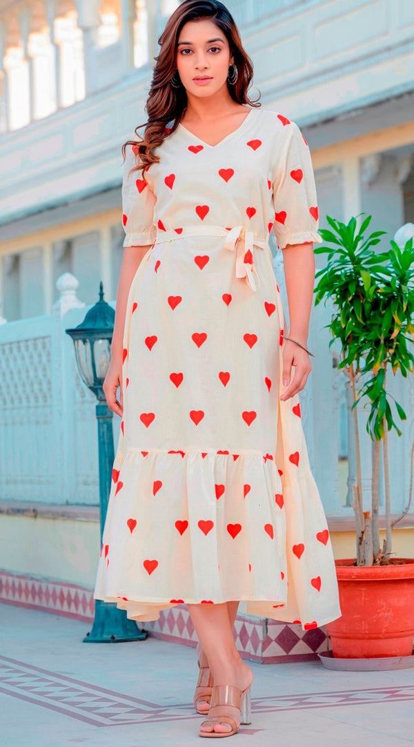 Beautiful Cream Color Cotton  Fabric Designer Kurti