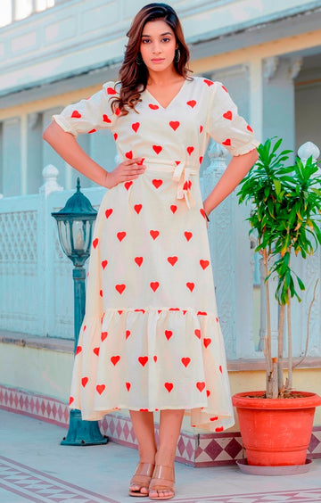 Beautiful Cream Color Cotton  Fabric Designer Kurti