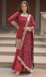 Dazzling Maroon Color Georgette Fabric Sharara Suit