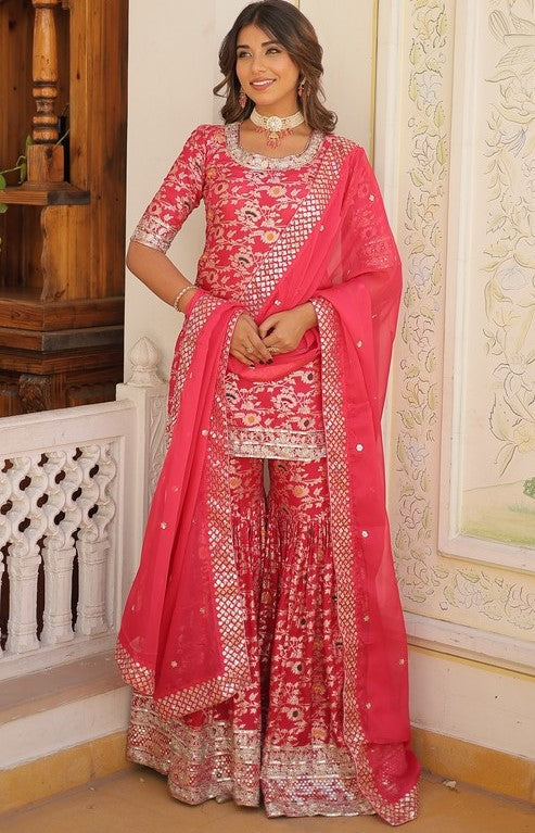 Superb Pink Color Viscose Fabric Sharara Suit