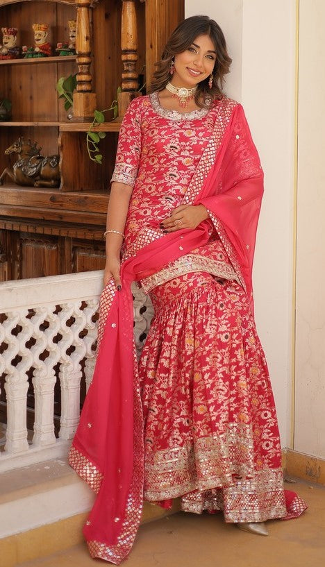 Superb Pink Color Viscose Fabric Sharara Suit