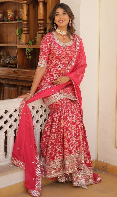 Superb Pink Color Viscose Fabric Sharara Suit