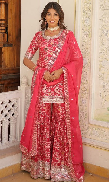 Superb Pink Color Viscose Fabric Sharara Suit