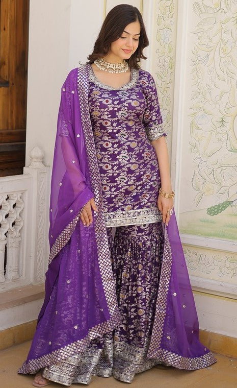 Superb Purple Color Viscose Fabric Sharara Suit