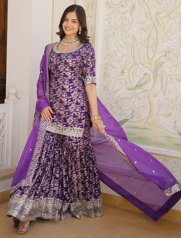 Superb Purple Color Viscose Fabric Sharara Suit