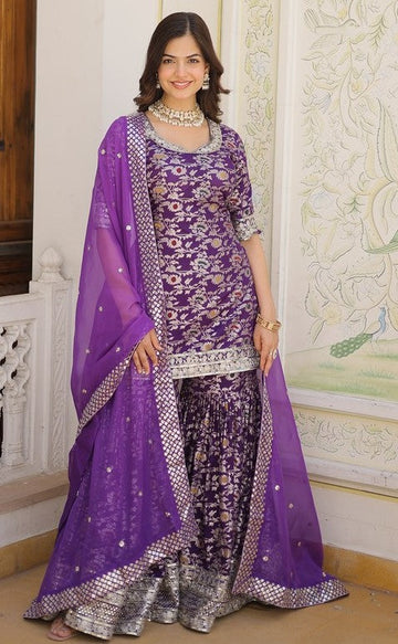 Superb Purple Color Viscose Fabric Sharara Suit