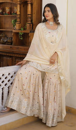 Superb Cream Color Viscose Fabric Sharara Suit