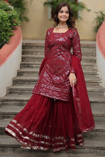 Amazing Maroon Color Georgette Fabric Sharara Suit