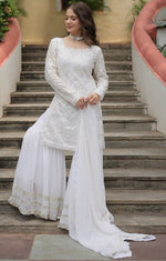 Amazing White Color Georgette Fabric Sharara Suit