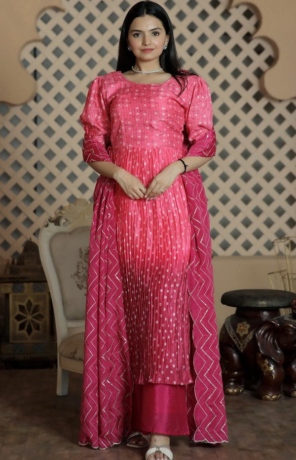 Charming Pink Color Muslin Fabric Plazzo Suit