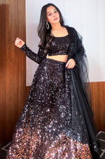 Magnetic Black Color Velvet Fabric Party Wear Lehenga