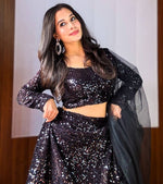 Magnetic Black Color Velvet Fabric Party Wear Lehenga