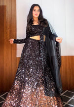 Magnetic Black Color Velvet Fabric Party Wear Lehenga