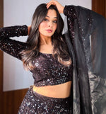 Magnetic Black Color Velvet Fabric Party Wear Lehenga