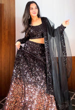 Magnetic Black Color Velvet Fabric Party Wear Lehenga