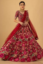 Magnetic Red Color Velvet Fabric Party Wear Lehenga