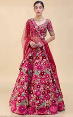 Magnetic Red Color Velvet Fabric Party Wear Lehenga