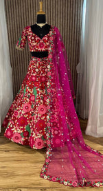 Magnetic Red Color Velvet Fabric Party Wear Lehenga