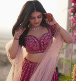 Magnetic Magenta Color Silk Fabric Party Wear Lehenga