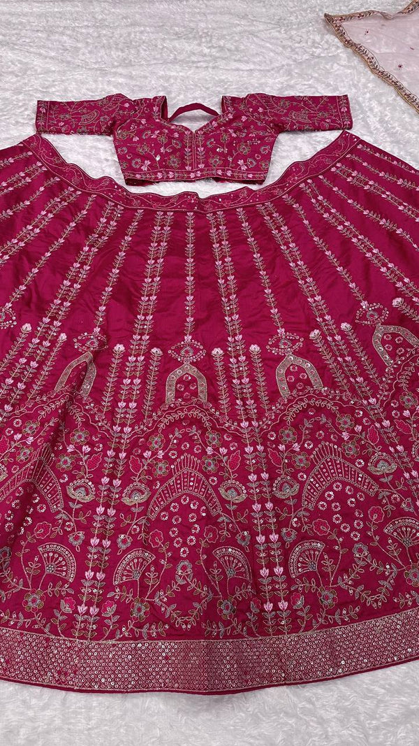 Magnetic Magenta Color Silk Fabric Party Wear Lehenga