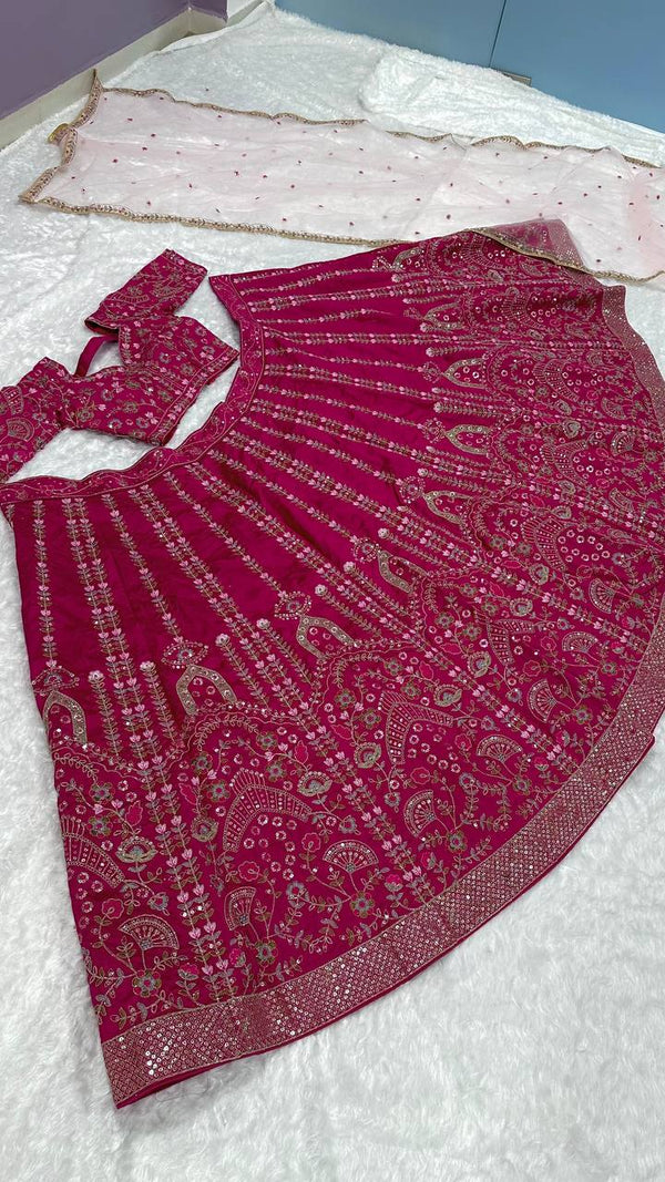 Magnetic Magenta Color Silk Fabric Party Wear Lehenga